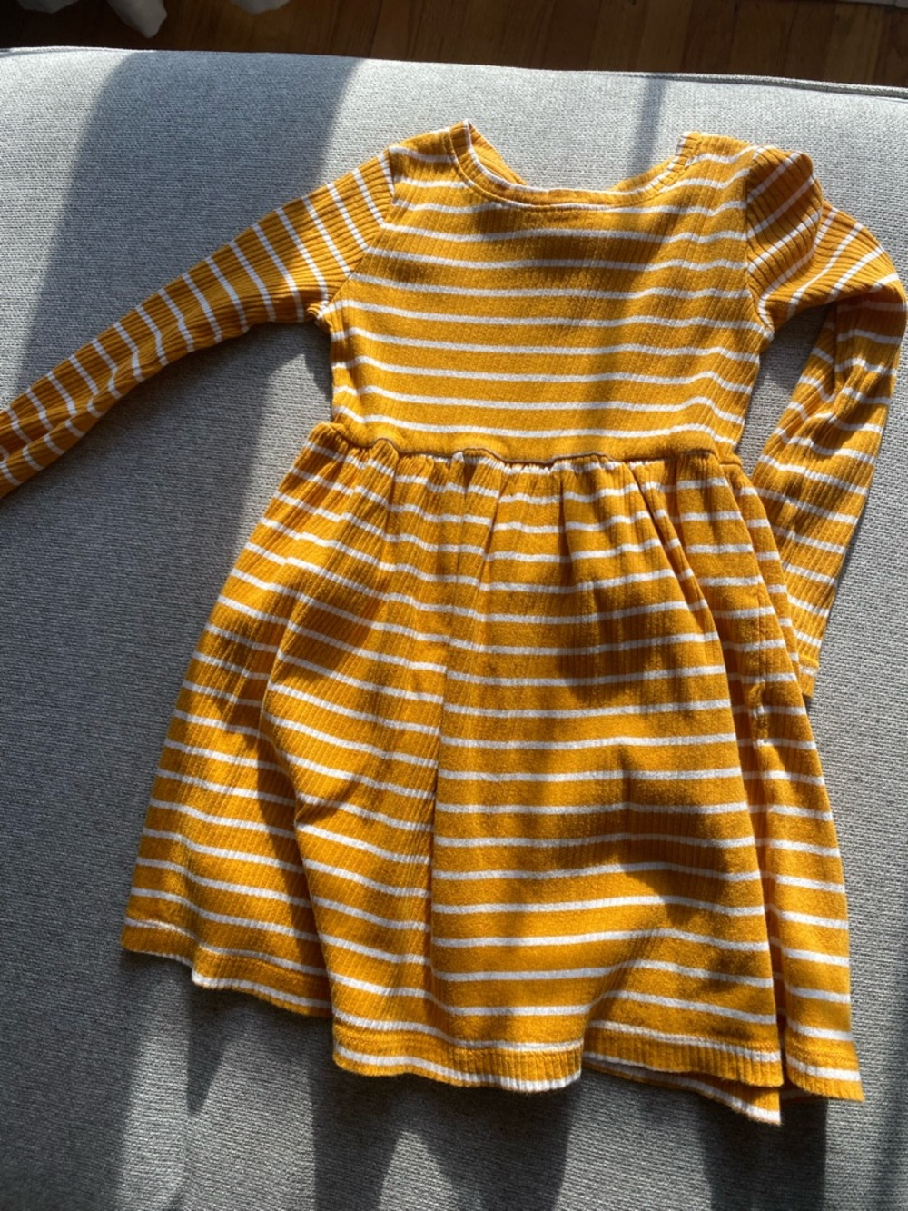 Hanna Andersson Mustard and White Striped Knit Dress